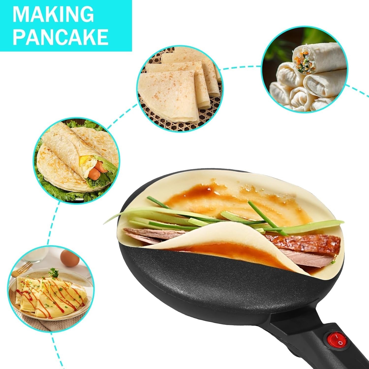 Electric Handheld Crepe Maker 8'' Non-Stick Instant Pancake Maker with Bowl