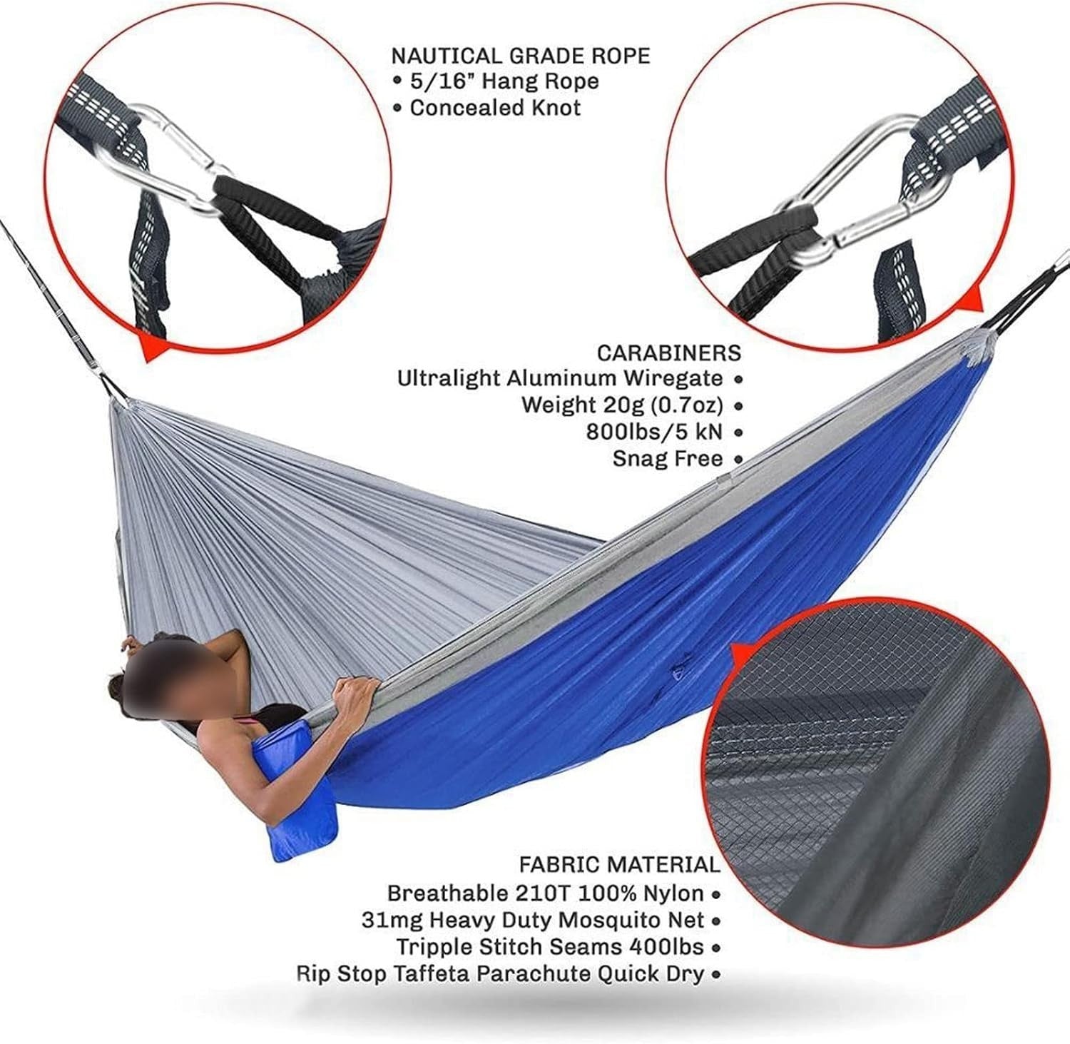 Lightweight Portable Camping Hammock 1-2 Person Nylon Outdoor Swing Bed