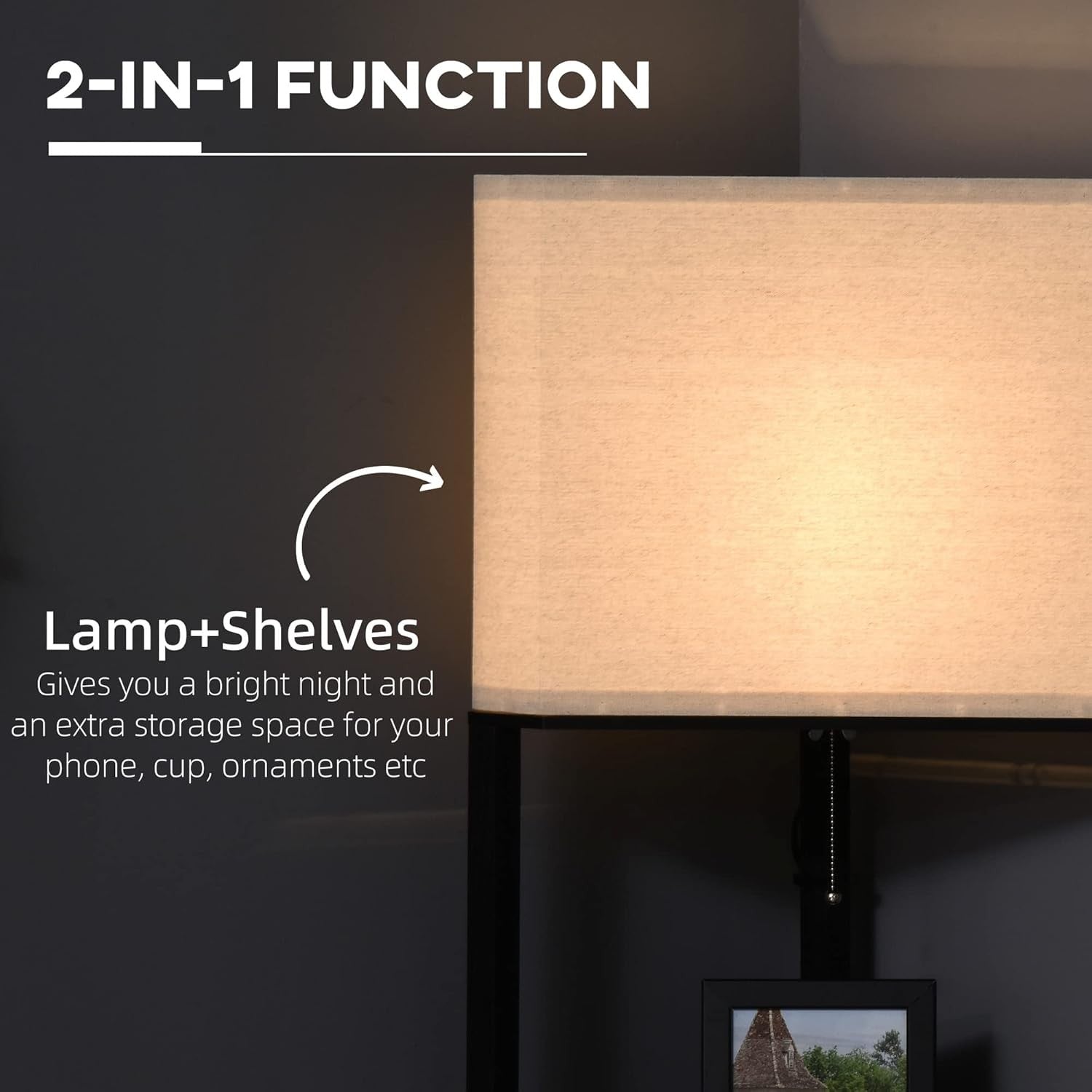 Corner Floor Lamp with Shelves Tall Standing Light Storage Black E27