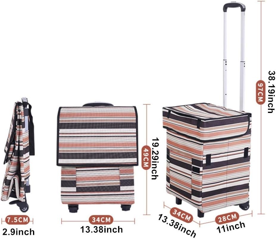 Collapsible Grocery Cart 41L Foldable Utility Trolley Waterproof Colour Stripes