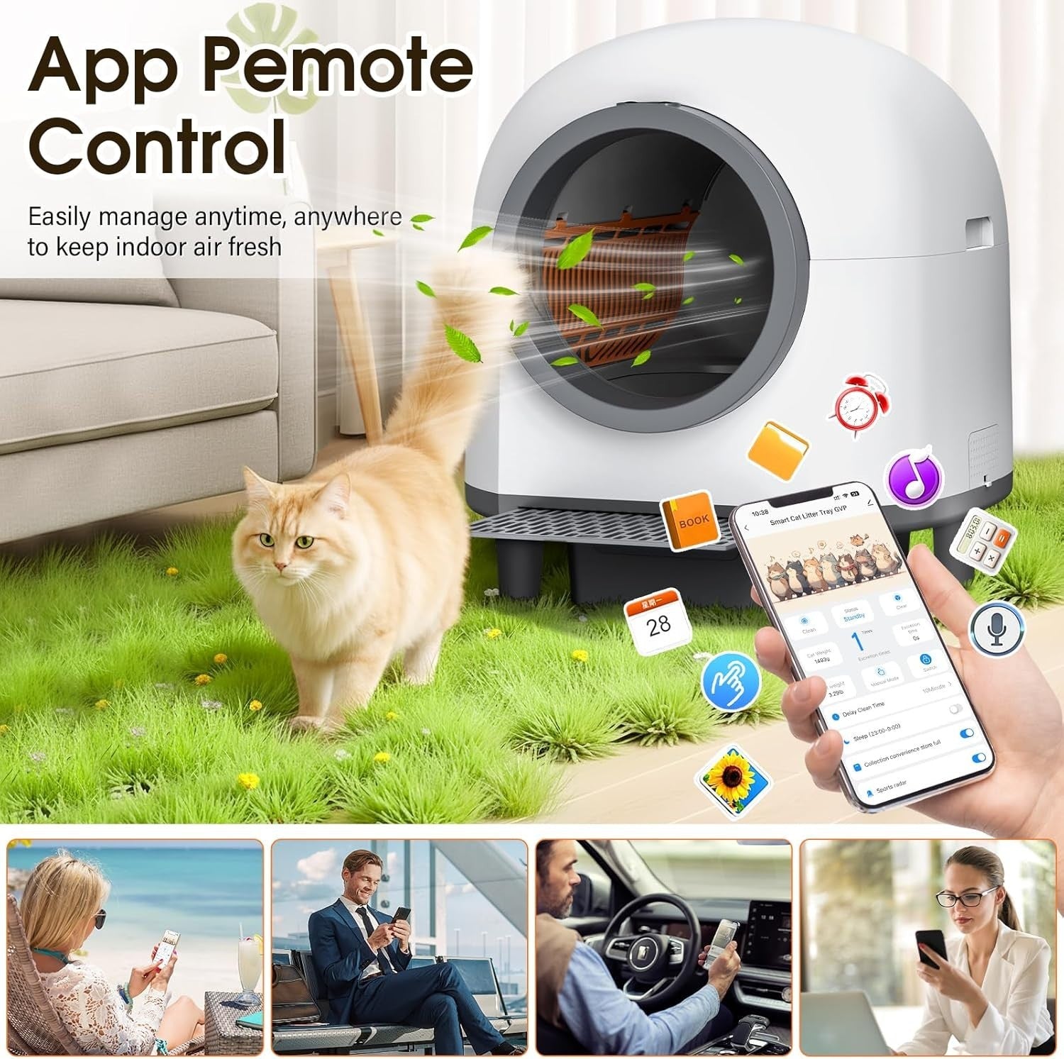XXL Self Cleaning Cat Litter Box APP Control 80L Multi Cat Quiet