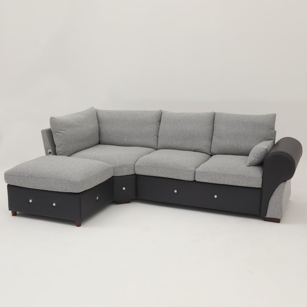 L-Shape 4-5 Seater Corner Sofa with USB Port Chaise – Linen Fabric & Faux Leathe