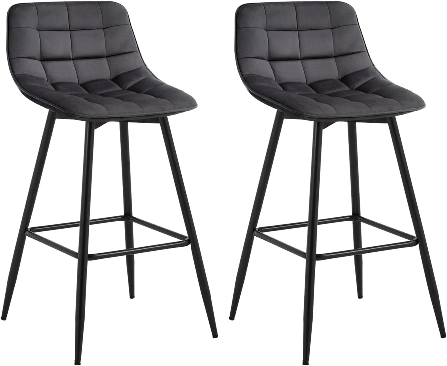 Dark Grey Faux Leather Bar Stools Set of 2 Ergonomic Kitchen Counter Seats