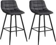 Dark Grey Faux Leather Bar Stools Set of 2 Ergonomic Kitchen Counter Seats