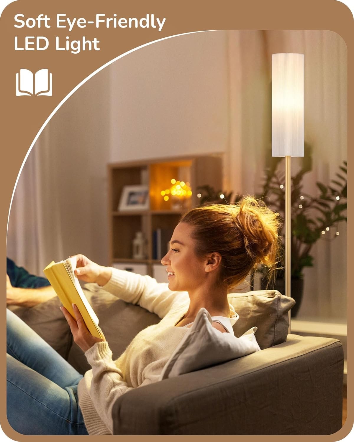 Modern Floor Lamp Dimmable Remote Linen Shade Gold Standing Light 165cm