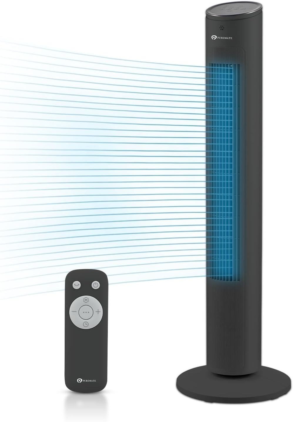 Cool Bladeless Tower Fan 43in – 3 Speed Remote Control Quiet Standing Fan Black