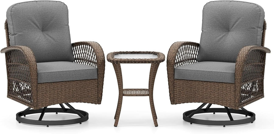 Luxury Swivel Rattan Bistro Set 360° Chairs Side Table Garden Patio