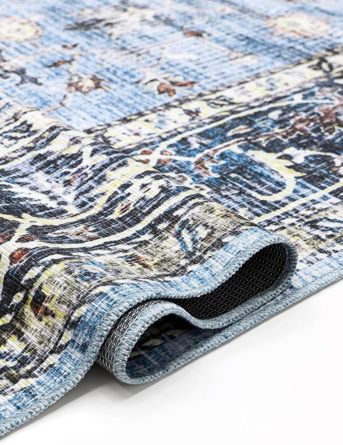 Large Oriental Area Rug 300x500cm Blue Multi Low Pile Machine Washable