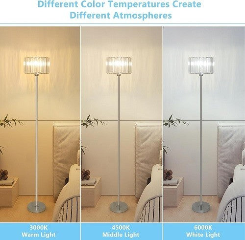 Crystal Floor Lamp Chrome Glass Shade Tall Standing Light Living Room