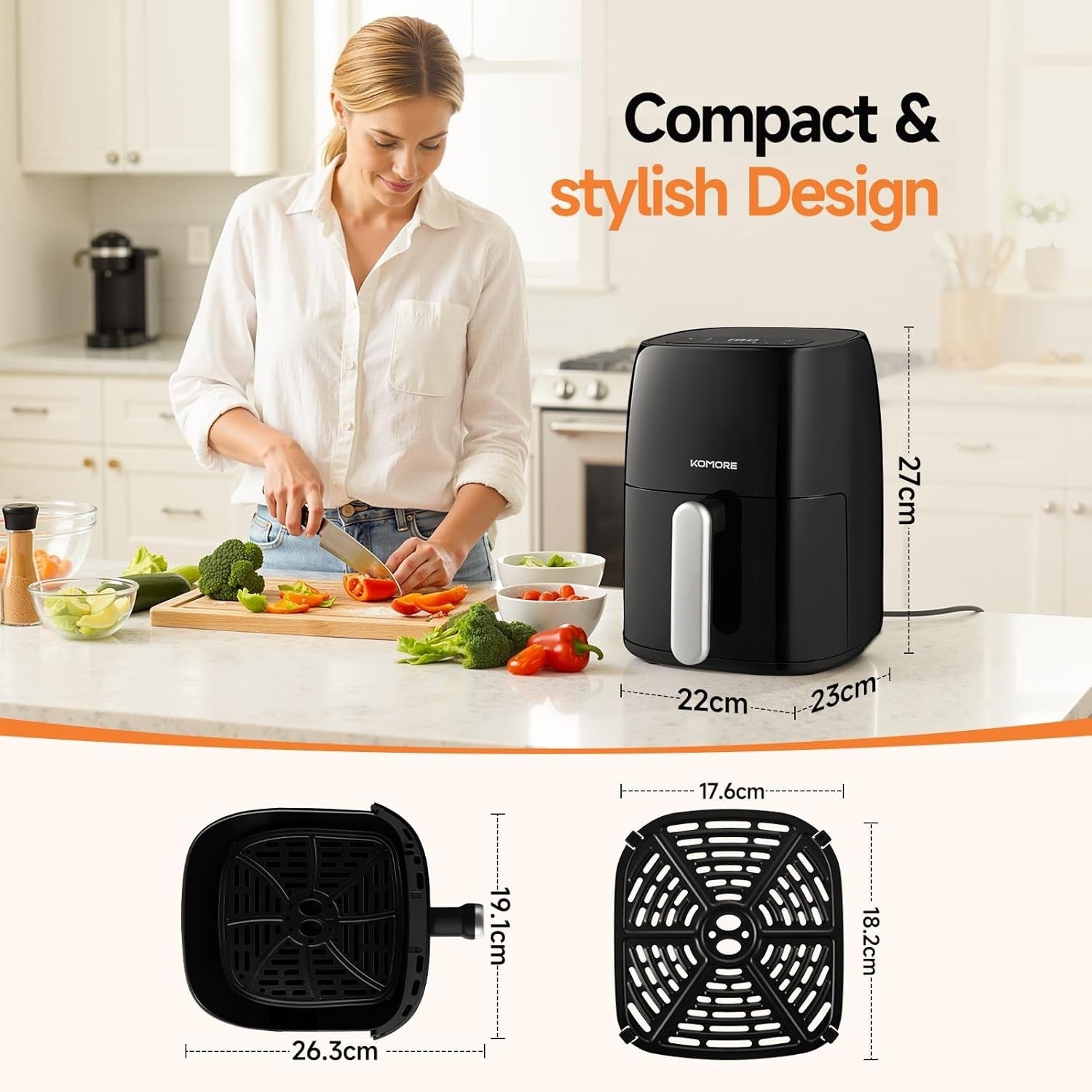 Digital Air Fryer 4.2L | 6-in-1 Presets, RapidAir, 1500W, Low-Oil, Touch Screen
