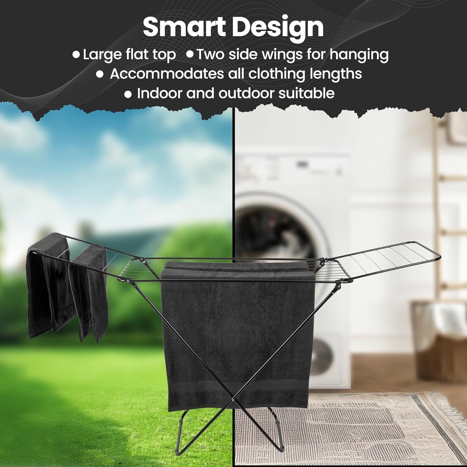 14m Clothes Airer Folding Laundry Drying Rack Compact Indoor Outdoor No Assembly
