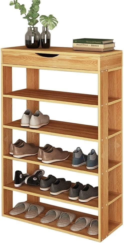 5-Tier Teak Wood Shoe Rack Cabinet, Space-Saving Storage Shelf 75x30x94cm