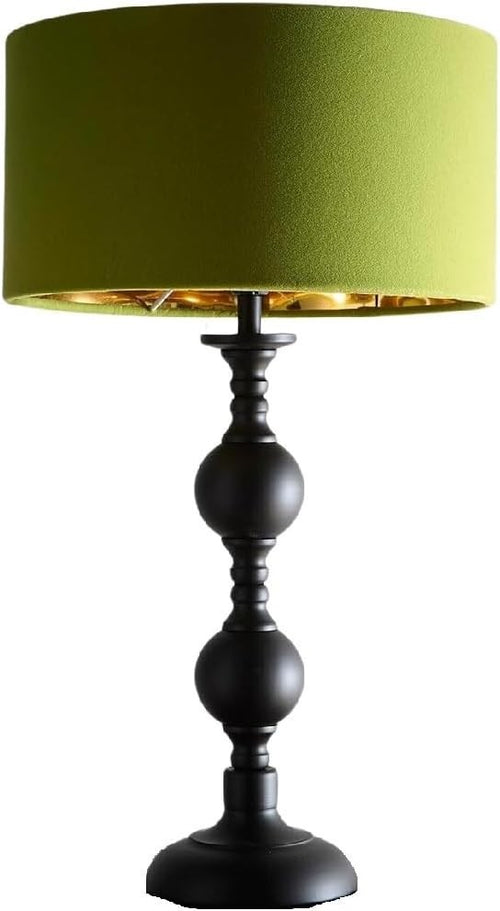 Modern Table Lamp Black Metal Base Green Velvet Shade 46cm E14