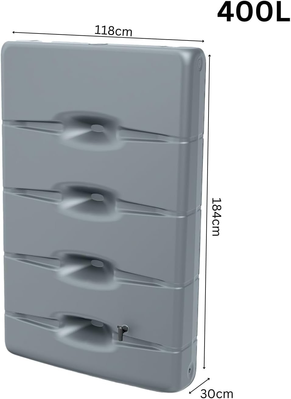 400L Slim Wall-Mounted Rainwater Tank, Rectangular, Grey, Weatherproof