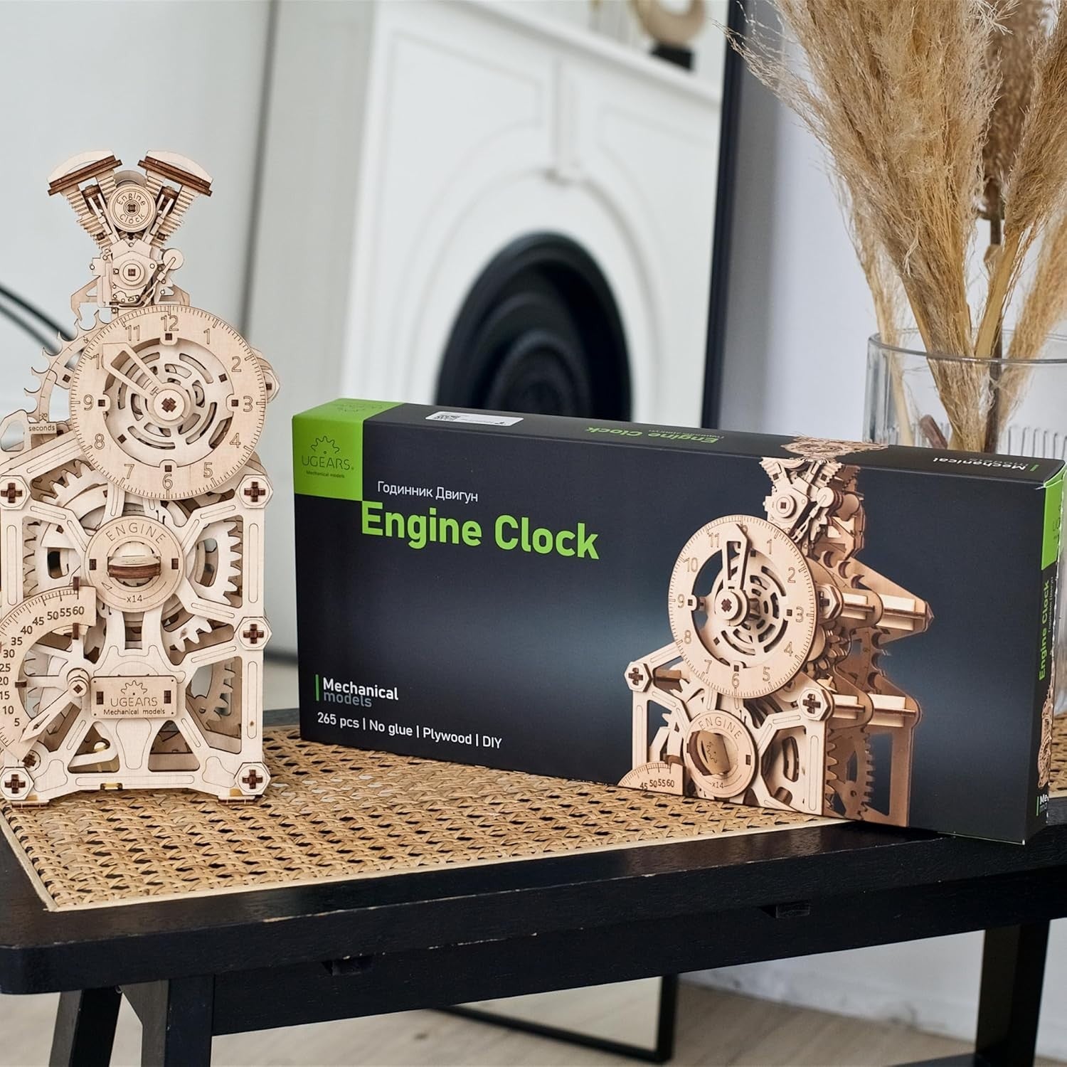 Mechanical 3D Wooden Engine Clock Puzzle Kit with Moving Pistons & Adjustable