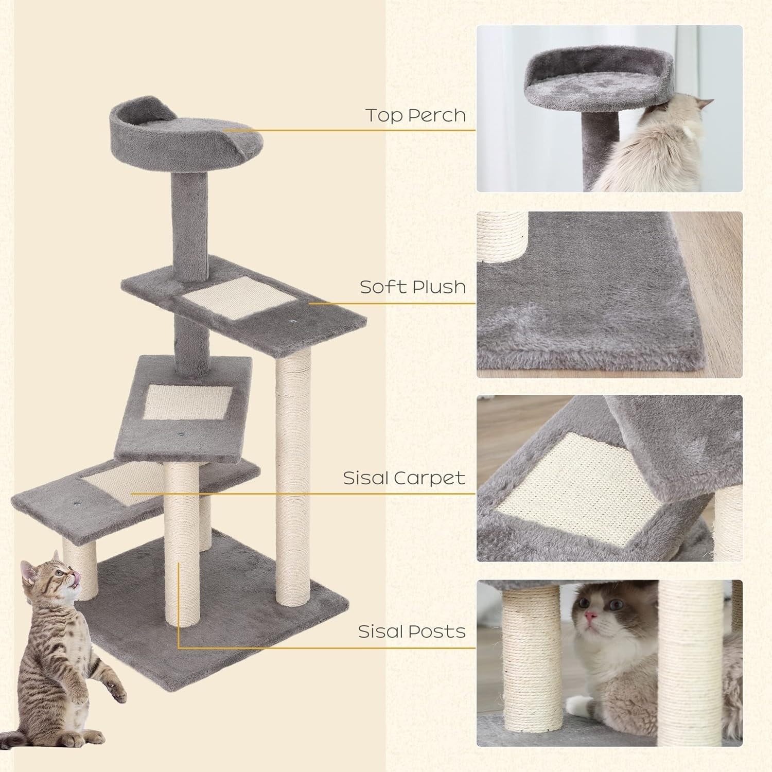 Cat Tree Activity Centre Scratching Post Tower Plush Platform Indoor Cats