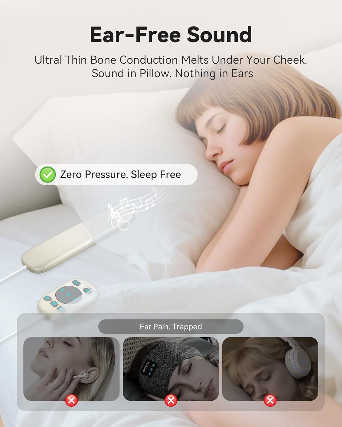 Bone Conduction Pillow Speaker for Sleep, 36 Sounds, Bluetooth & Timer