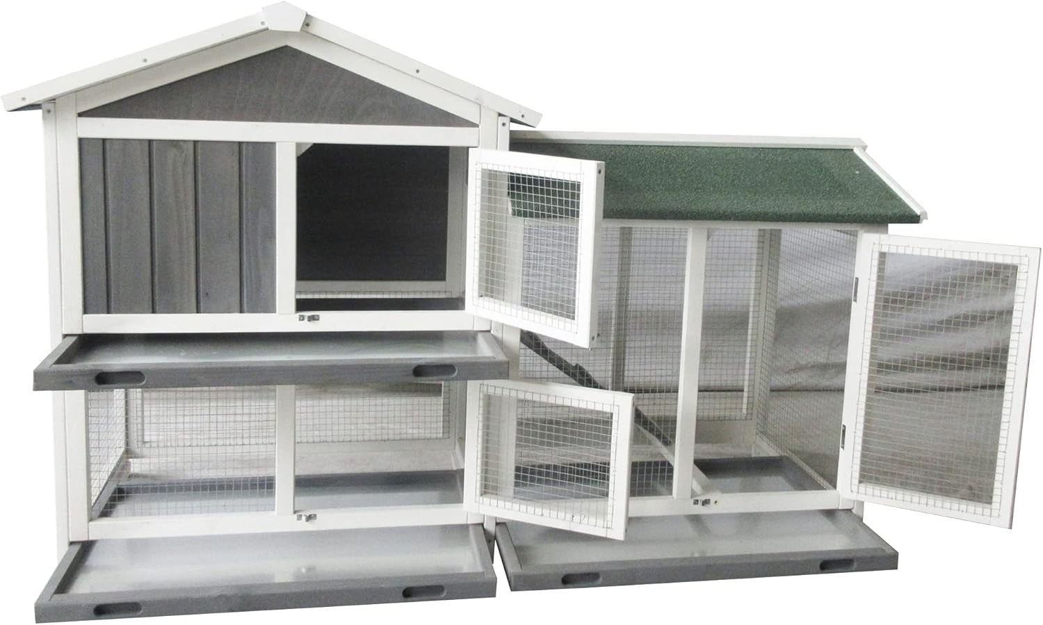 Extra Deep Double Decker Rabbit Hutch Run with Floor & Weather Cover