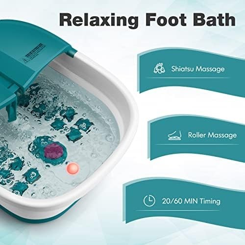 Folding Foot Spa Massager with Heat & Bubbles, Remote, Timer, Pedicure Tub