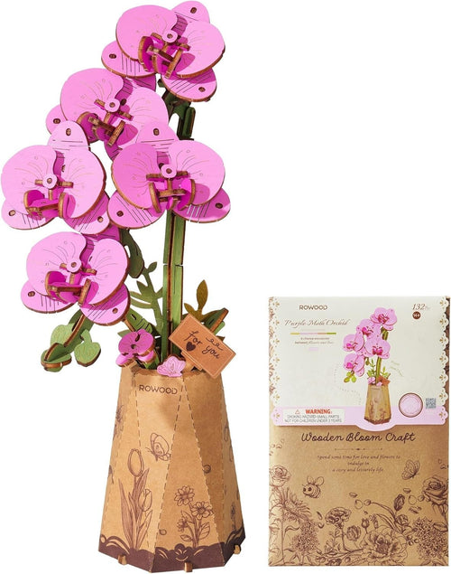 3D Wooden Orchid Puzzle DIY Kit – Elegant Purple Flower Home Decor Gift