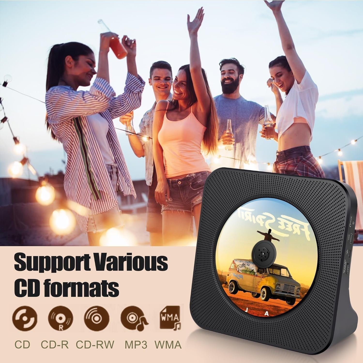 Portable Bluetooth CD Player FM Radio USB AUX Rechargeable 4000mAh