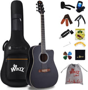 Full Size 4/4 Cutaway Acoustic Guitar Kit 41in Black Steel String