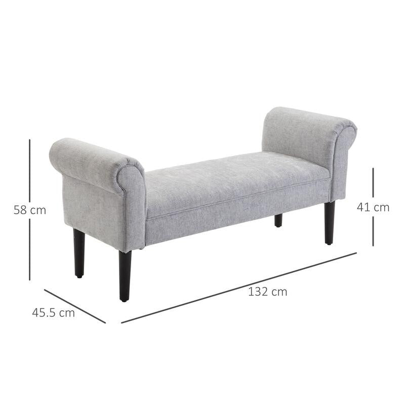 Light Grey Rolled Arm Bench Seat End of Bed Chaise Lounge Sofa Window