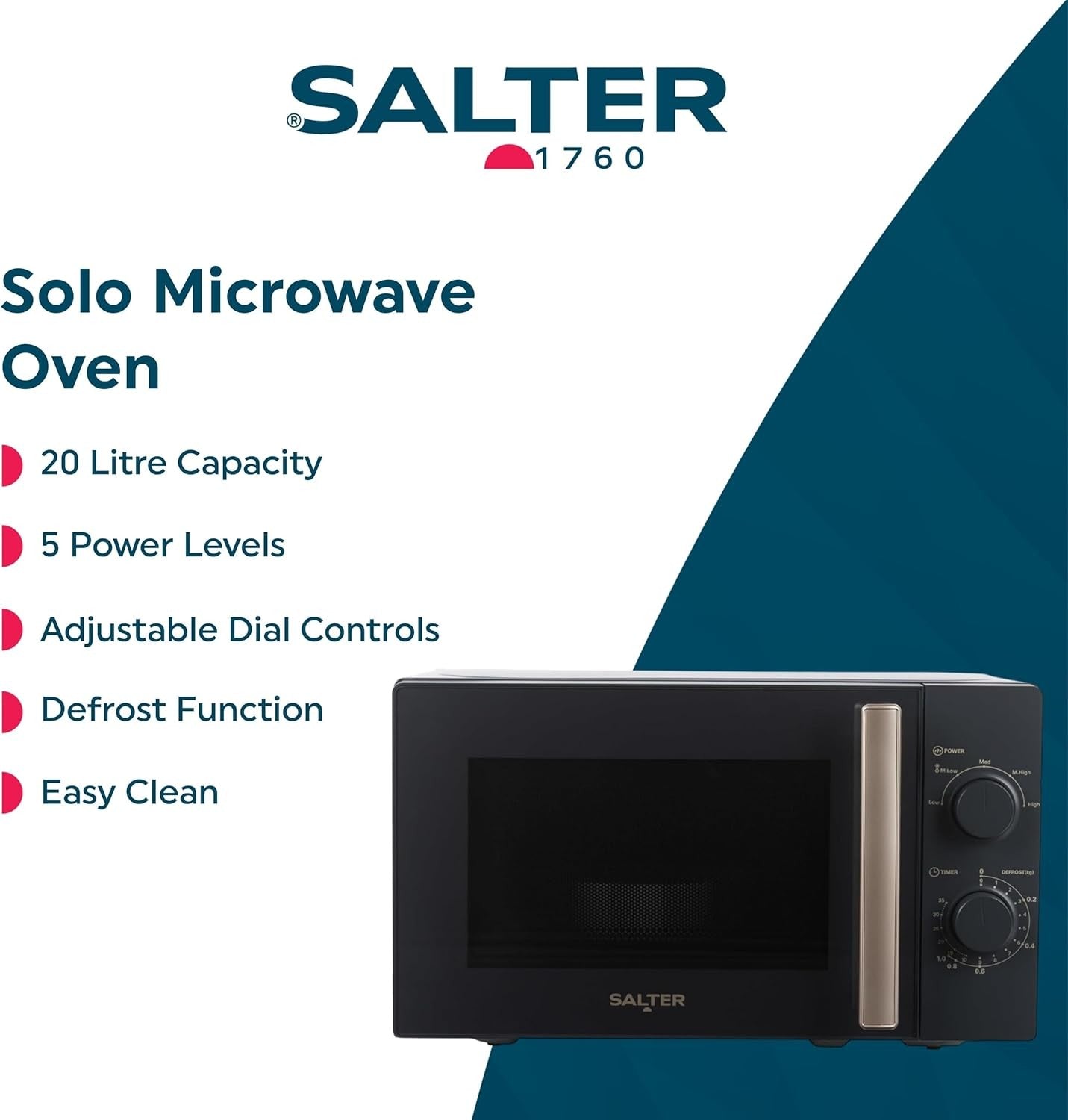 Salter Marino 20L Solo Microwave 950W Compact 5 Power Levels Blue/Grey