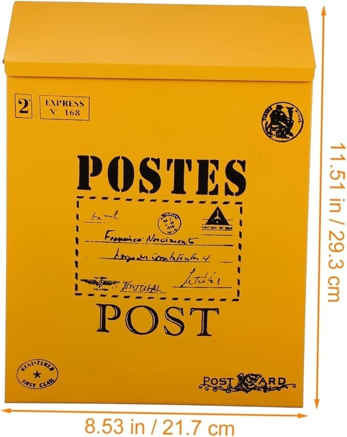 Lockable Vintage Wall Mounted Mailbox Iron Post Box Yellow Secure Outdoor