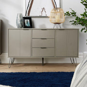 Grey Sideboard Cabinet 3 Drawers 2 Doors Metal Legs Modern Storage Unit