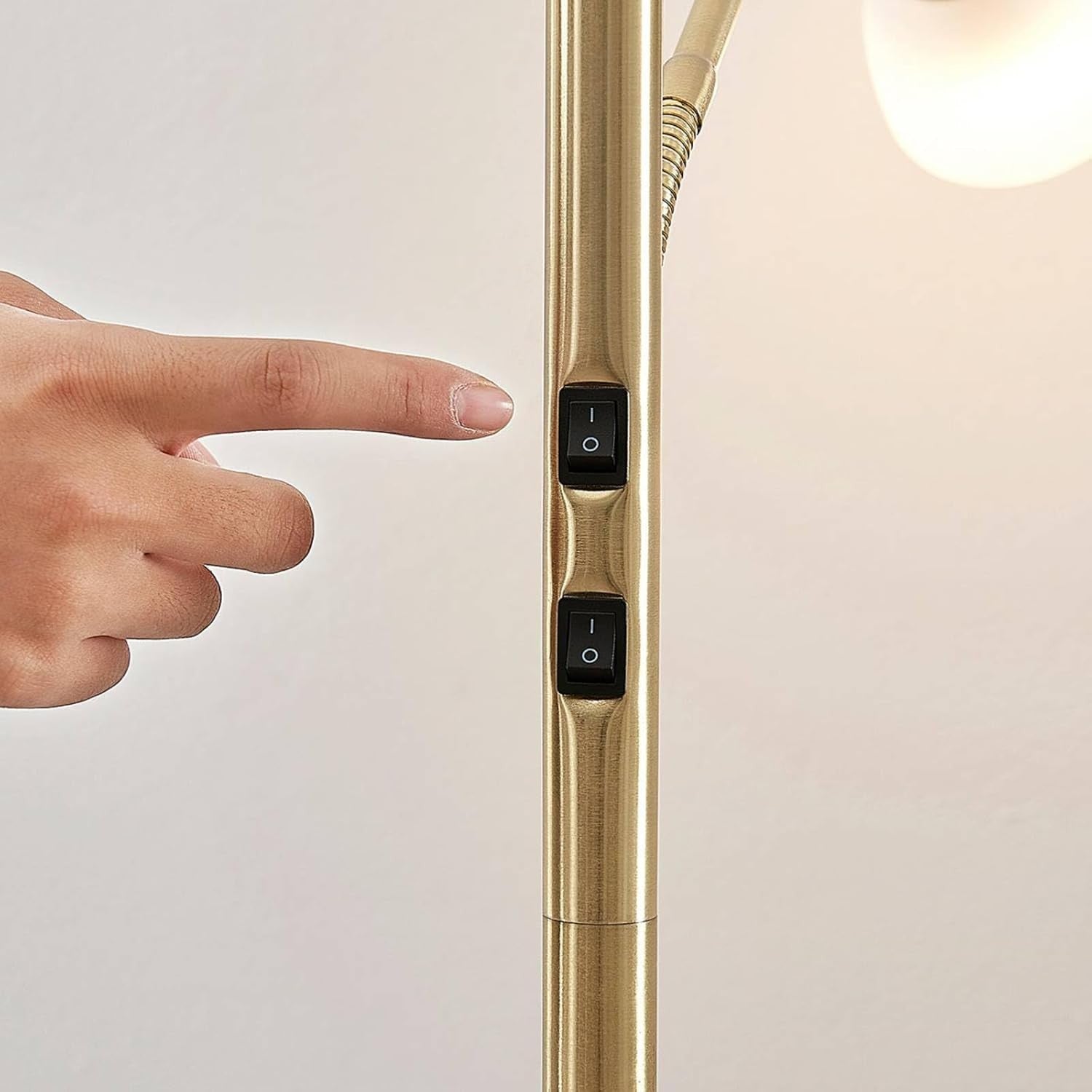 Gold Uplighter Floor Lamp with Reading Arm Matt Brass Frosted Glass