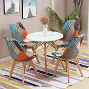 Modern 4 Chair Patchwork Dining Set with 80cm Round Table - Compact & Stylish