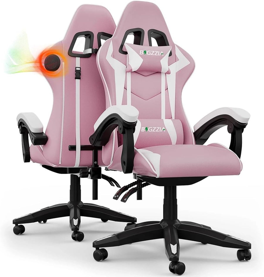 Gaming Chair with Bluetooth Speakers Reclining Ergonomic Pink
