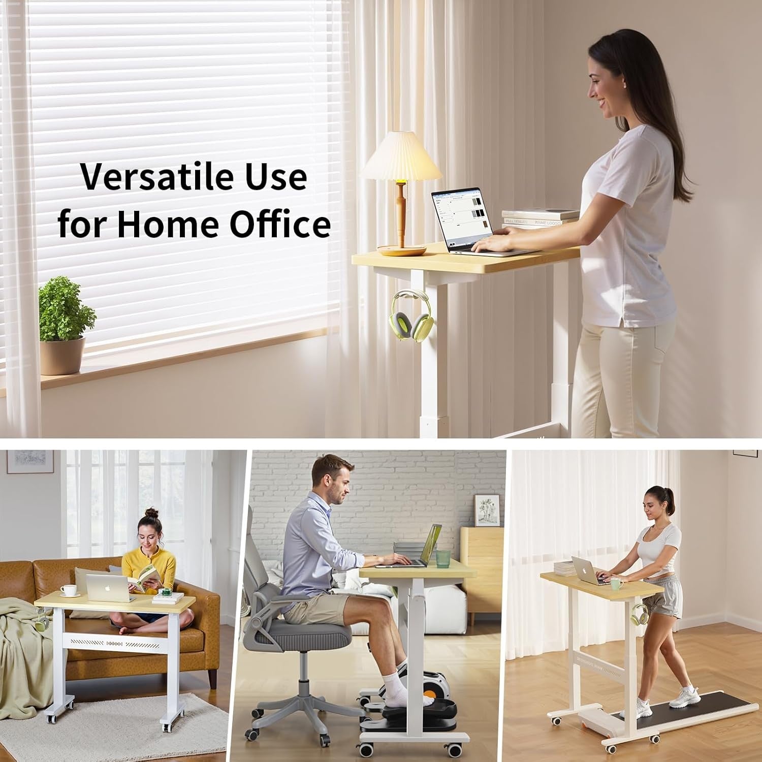Mobile Standing Desk Walking Pad Compatible Adjustable Pneumatic Desk on Wheels