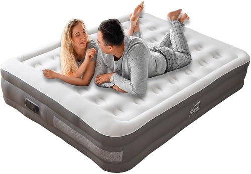 Double King Air Mattress with Built-In Electric Pump Raised Flocked Bed