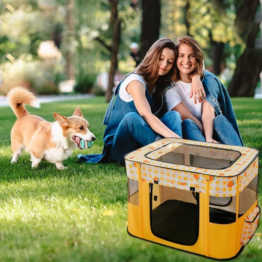 Foldable Dog Playpen Portable Cat Tent Puppy Crate Indoor Outdoor Yellow Small