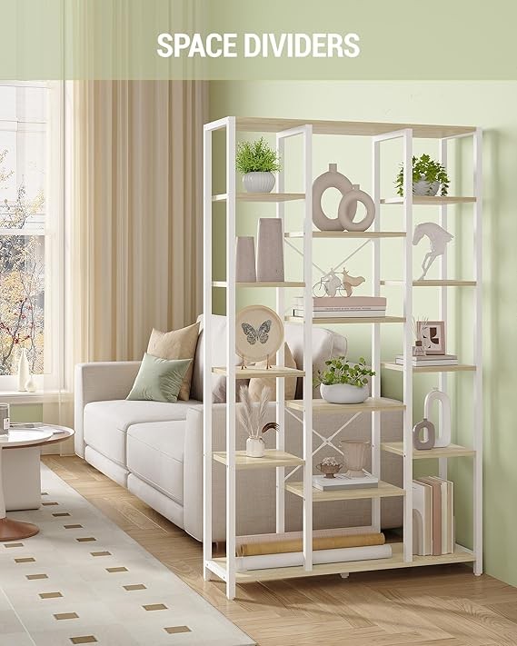 6 Tier White Bookshelf Adjustable Display Shelves Modern Storage Unit 170cm