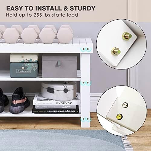 3-Tier White Bamboo Shoe Rack Bench with Storage Shelf & Durable Design