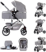 3-in-1 Baby Stroller Travel System Pram Car Seat Foldable Light Gray