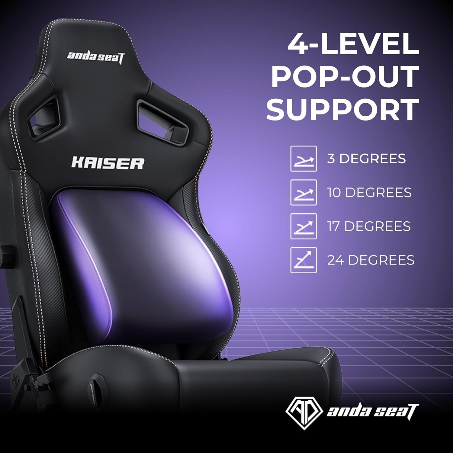 XL Ergonomic Gaming Chair Reclining Pop-Out Lumbar Purple