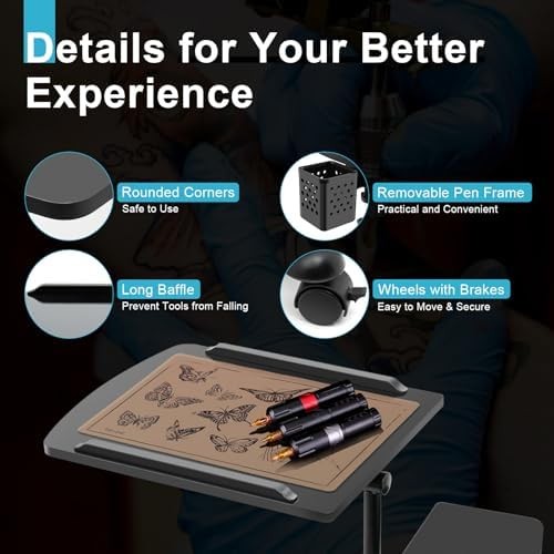 Tattoo Tray Trolley Adjustable Height Dual Table Rolling Workstation Stand