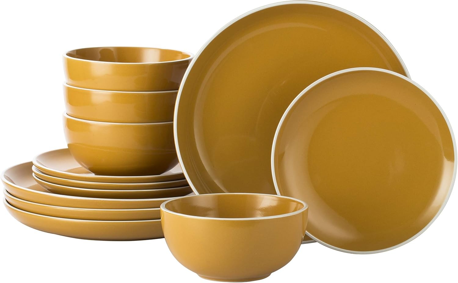 12pc Saffron Yellow Dinner Set Stoneware Plates Bowls Dishwasher Safe