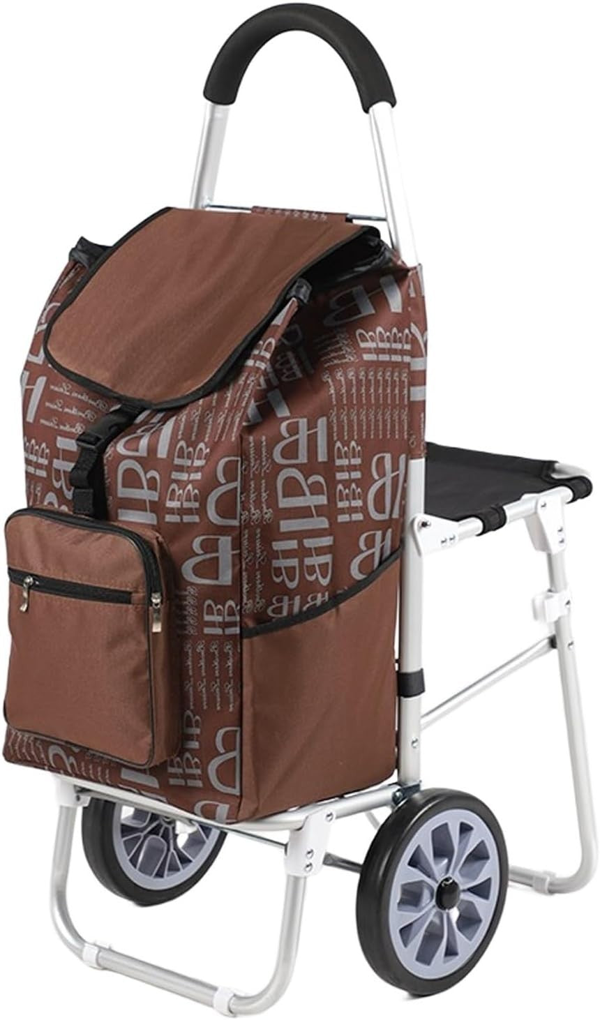 Foldable Aluminum Stair Climber Shopping Cart w/ Seat 100kg Capacity Khaki