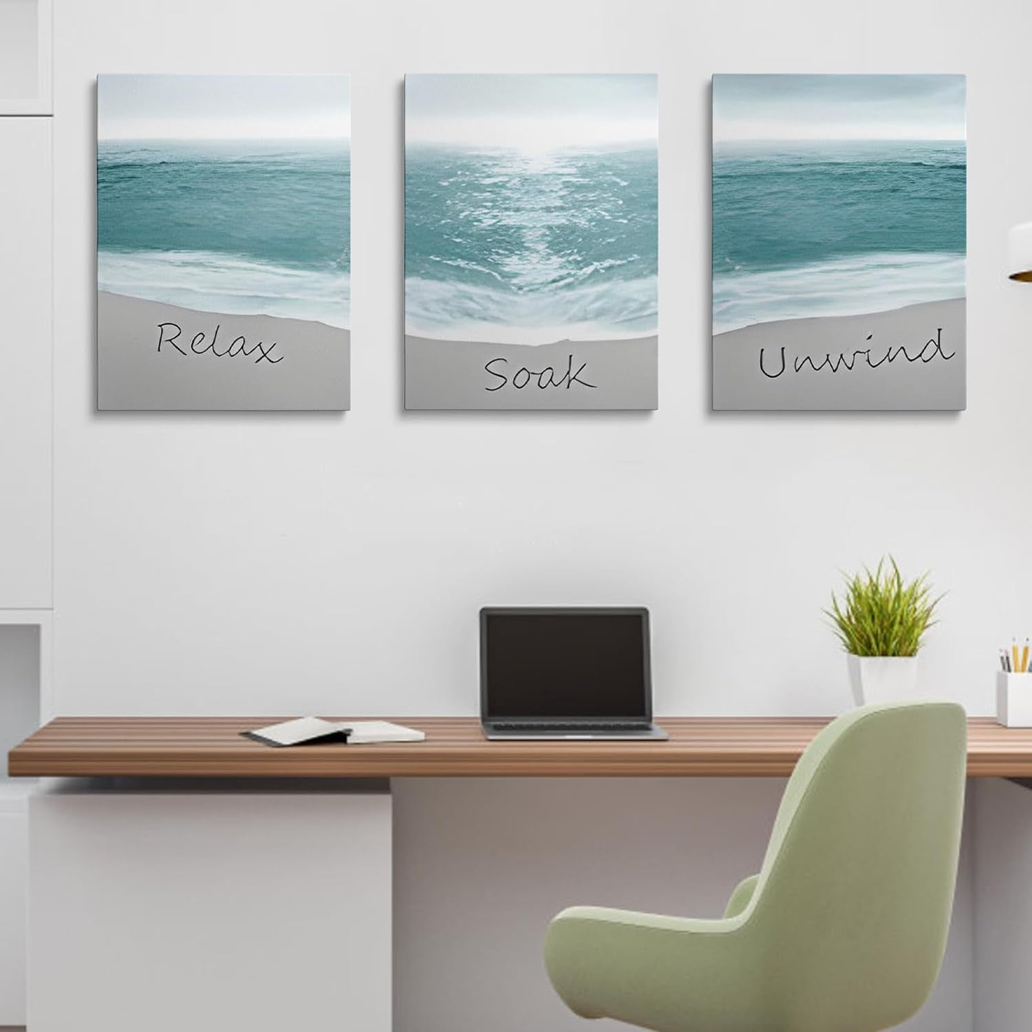 Ocean Beach Wall Art Set of 3 Framed Canvas 30x40cm