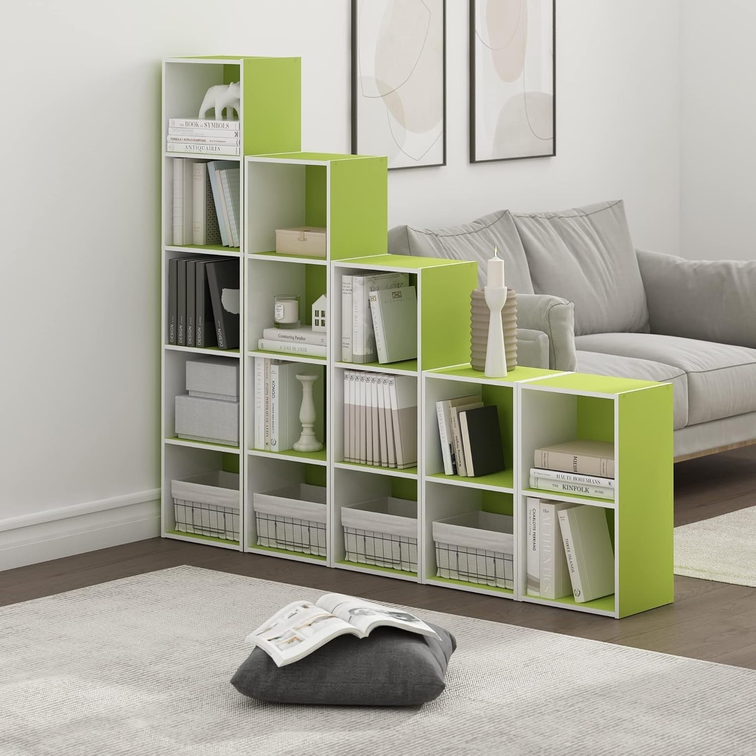5 Cube Bookcase Storage Open Shelf Compact Design Organizer Bookshelf Green