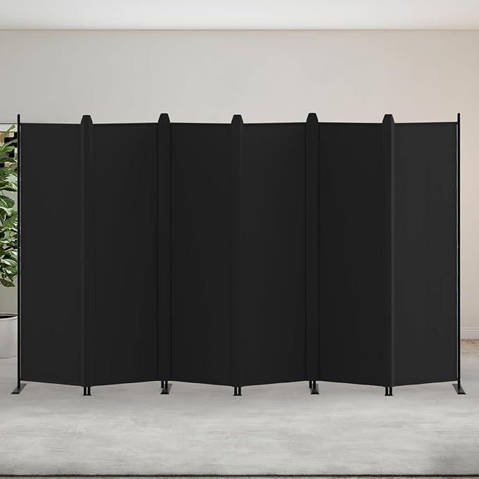 6-Panel Folding Room Divider 5.8ft Black Privacy Screen Wall Partition Office