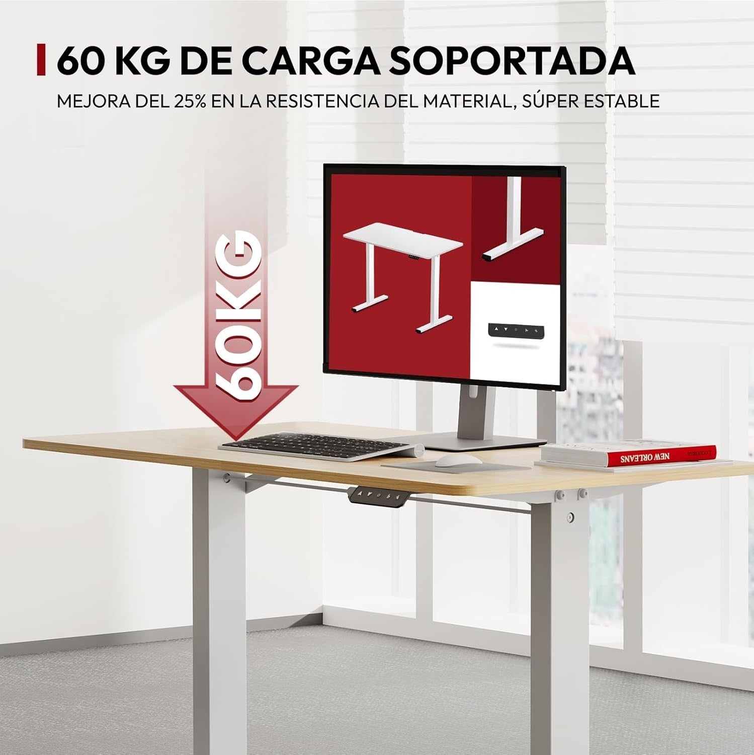 White Electric Standing Desk 140x60cm with Hooks, Tray & Memory Control