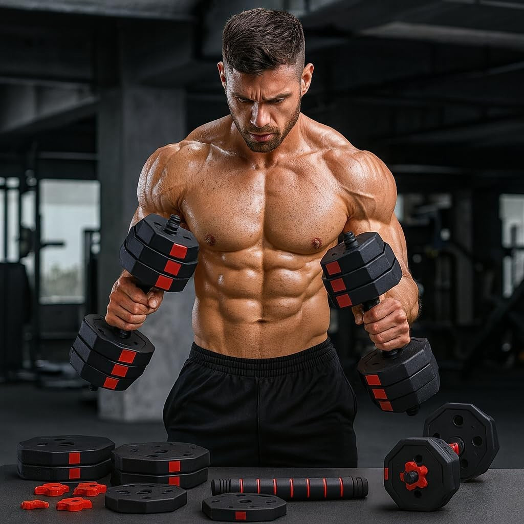 40kg Adjustable Dumbbell Barbell Set Anti Roll Plates Home Gym Weights