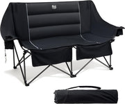 Heavy Duty Folding 2-Seater Camping Chair with Cup Holders & Bottle Opener