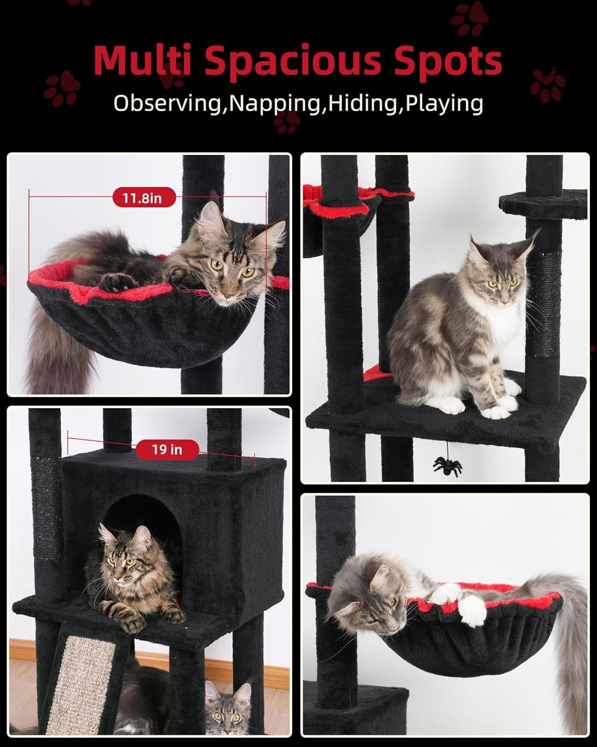 Floor to Ceiling Cat Tree 224–270cm Tall Cat Tower Condo Hammocks Gothic Black
